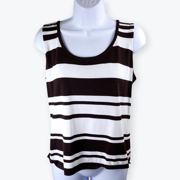 Liz Claiborne Sleeveless Brown White Striped Knit Tank Shirt Top Size 12 - Picture 1 of 5